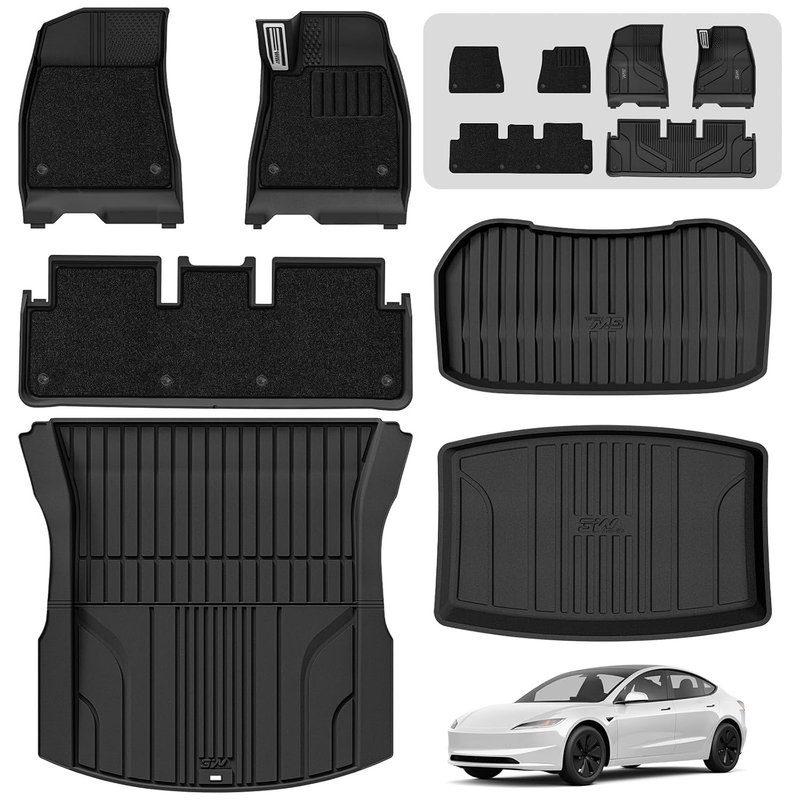 3W 2-Layer Floor Mats & Boot Liner Fit for 2024-2026 Tesla Model 3 Highland, Odorless Thoex™ All Weather Premium Car Carpets Liner, Waterproof Anti-Slip Easy to Clean Heavy Duty Tesla Accessories