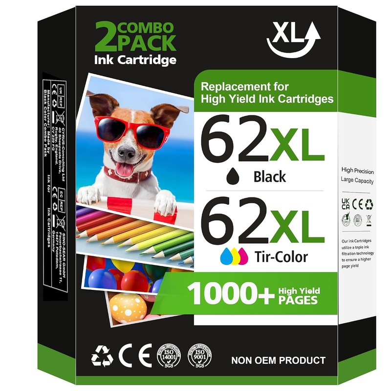 LIFOR 62 XL 62XL Ink Cartridges Black and Colour Multipack Replacement for HP 62 Ink Cartridges Twin Pack for HP Envy 5540 5541 5544 5546 5644 5541 5640 5646 5542 OfficeJet 200 250 5740 5742 (2-Pack)