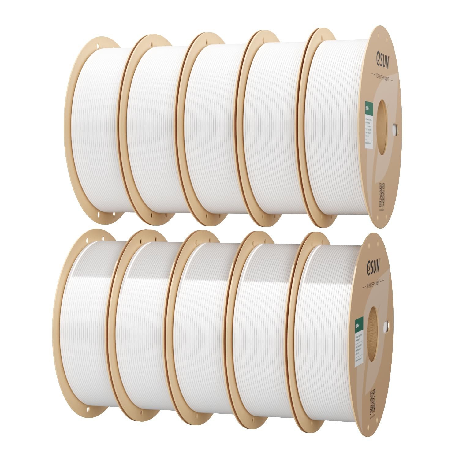 eSUN PLA+ Filament 1.75mm, 10KG Enhanced Toughness PLA Plus, Dimensional Accuracy +/- 0.03mm, 1KG per Spool, 10 Spools for 3D Printers,Cold White