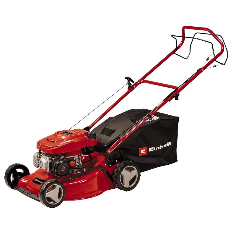 Einhell Petrol Lawn Mower Self-Propelled, 46cm Cutting Width, 4-Stroke Engine, 50L Grass Box, 9 Cutting Height Levels, Powerful Cordless Lawnmower For Large Gardens Up To 1400m² GC-PM 46/5 S