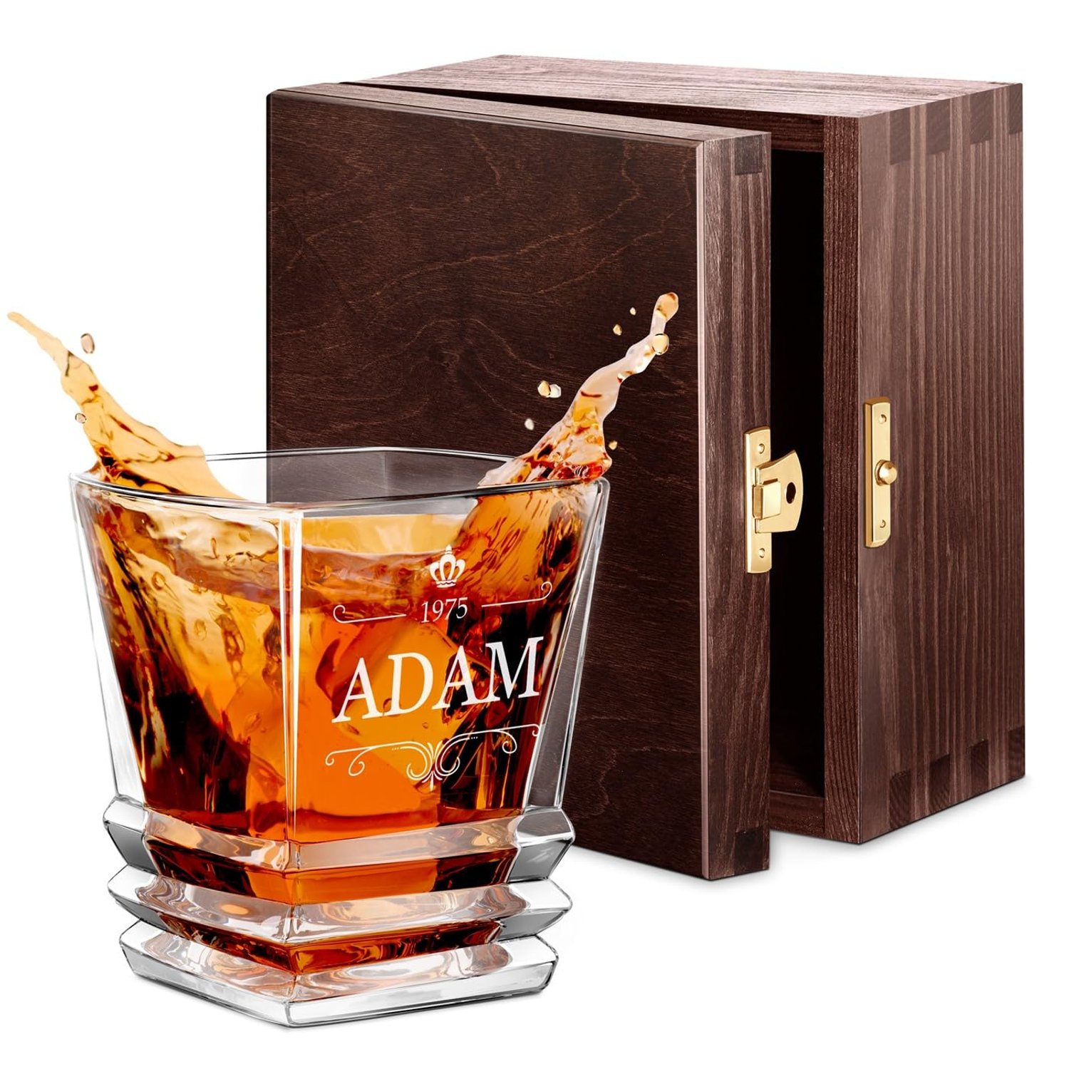Maverton Engraved Whiskey Glass for Man - 280ml Cup for Birthday - Personalised Glass - Geometric Tumbler for Whisky Lover - for Connoisseur - Customised Glassware for him - Christmas Gifts - Perfect