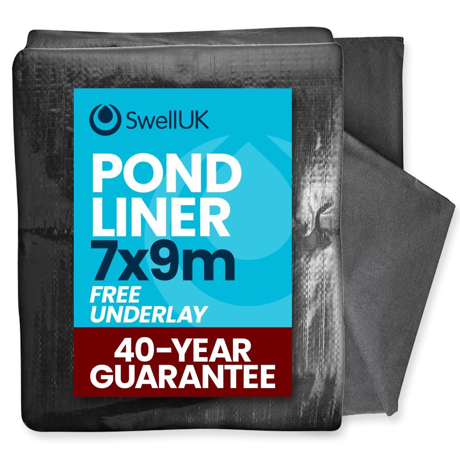 Swell UK 7 x 9m Pond Liner and Free Underlay | Ideal for Koi & Fish Pools Fountains and Streams | Flexible & Impermeable for Reinforced Durable Landscaping | Heavy Duty HDPE - 40 Year Guarantee