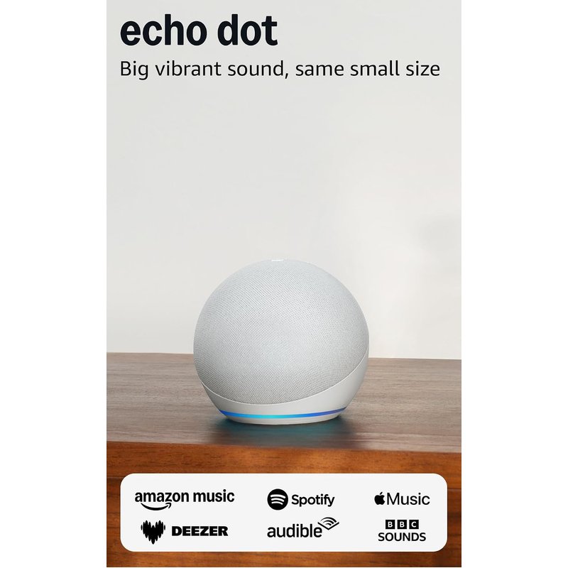 Echo Dot (Newest gen) | Bluetooth smart speaker with big vibrant sound and Wi-Fi | Glacier White, with Alexa+ Early Access