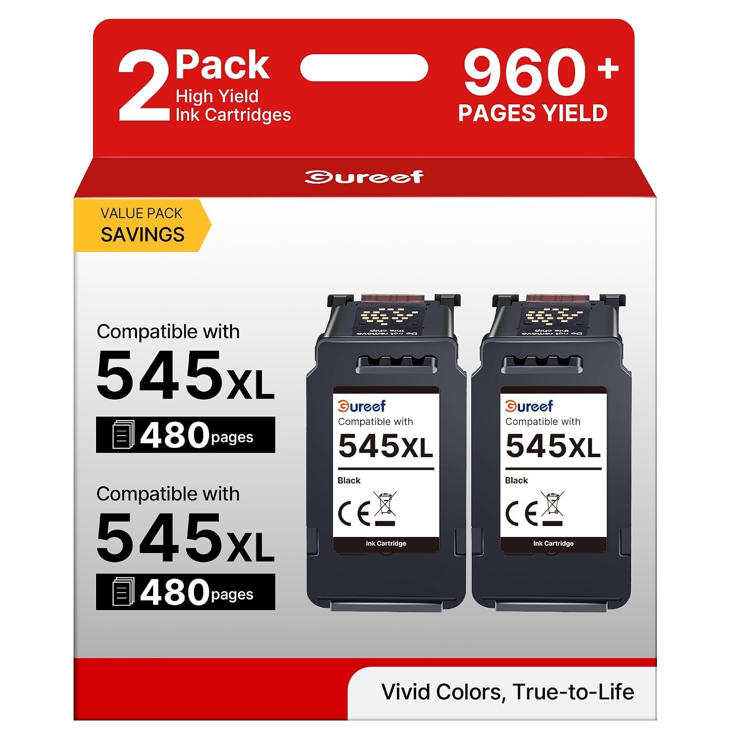 Gureef 545XL Ink Cartridge Black Replacement for Canon 545 Black Ink Cartridge XL for Printer Ink Cartridges 545XL for PIXMA TS3355 Printer (2 Black)