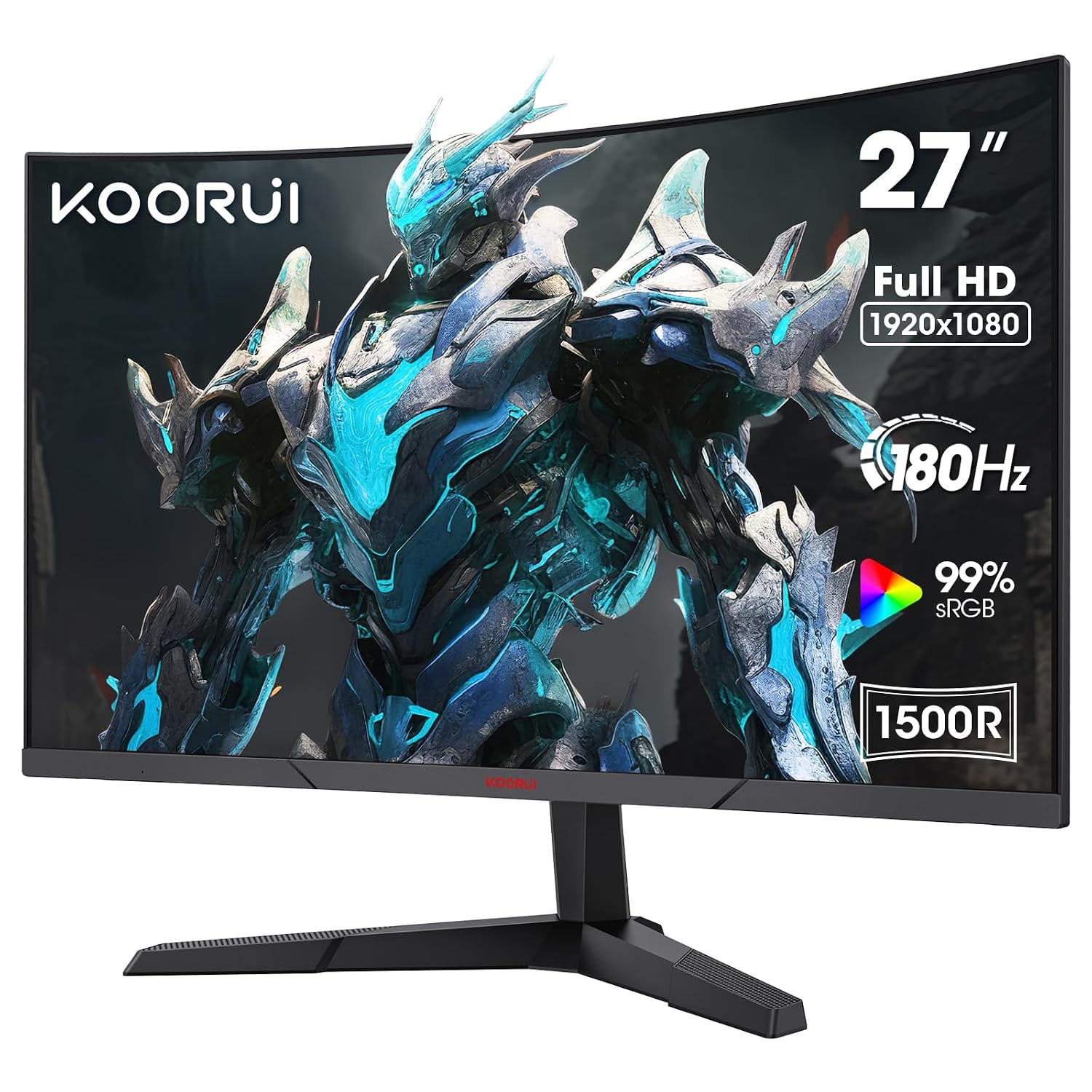 KOORUI 27 Inch Gaming Monitor, 180Hz Curved Monitor 1ms FHD 1080P 1500R