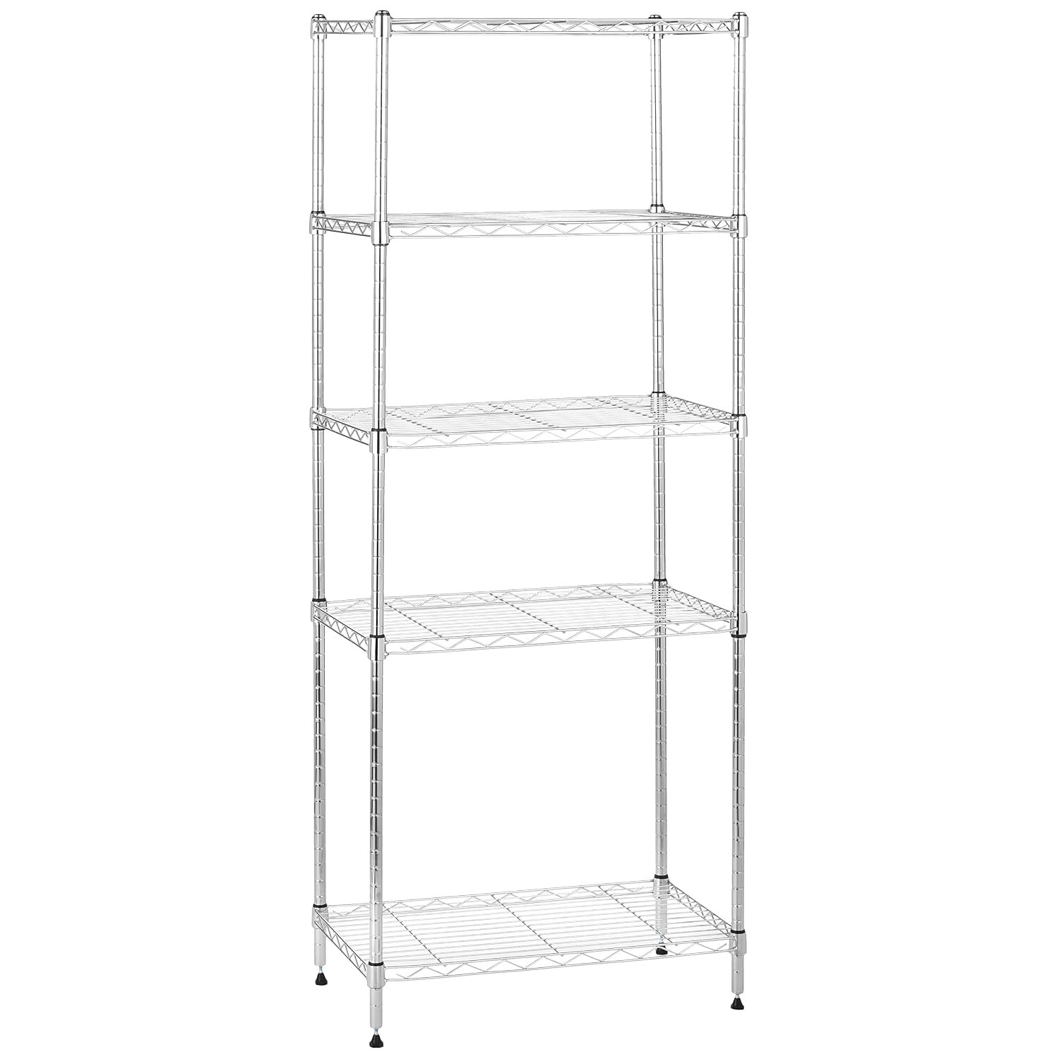 Amazon Basics 5-Shelf Narrow Storage Unit With Height Adjustable Shelves and Levelling Feet, 453kg Max Weight, Chrome, 34 cm D x 58.9 cm W x 152.5 cm H