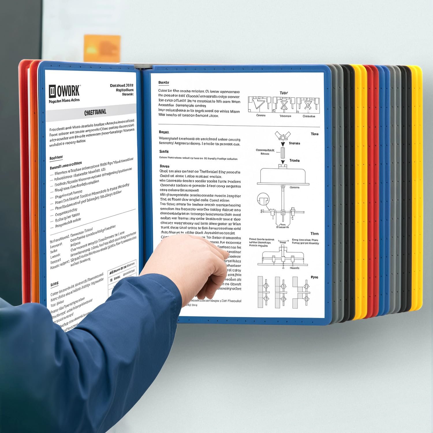 QWORK® Wall Document Organiser with 20 Panels in Assorted Colours, Display Panel Wall Unit for Storing and Displaying A4 Documents