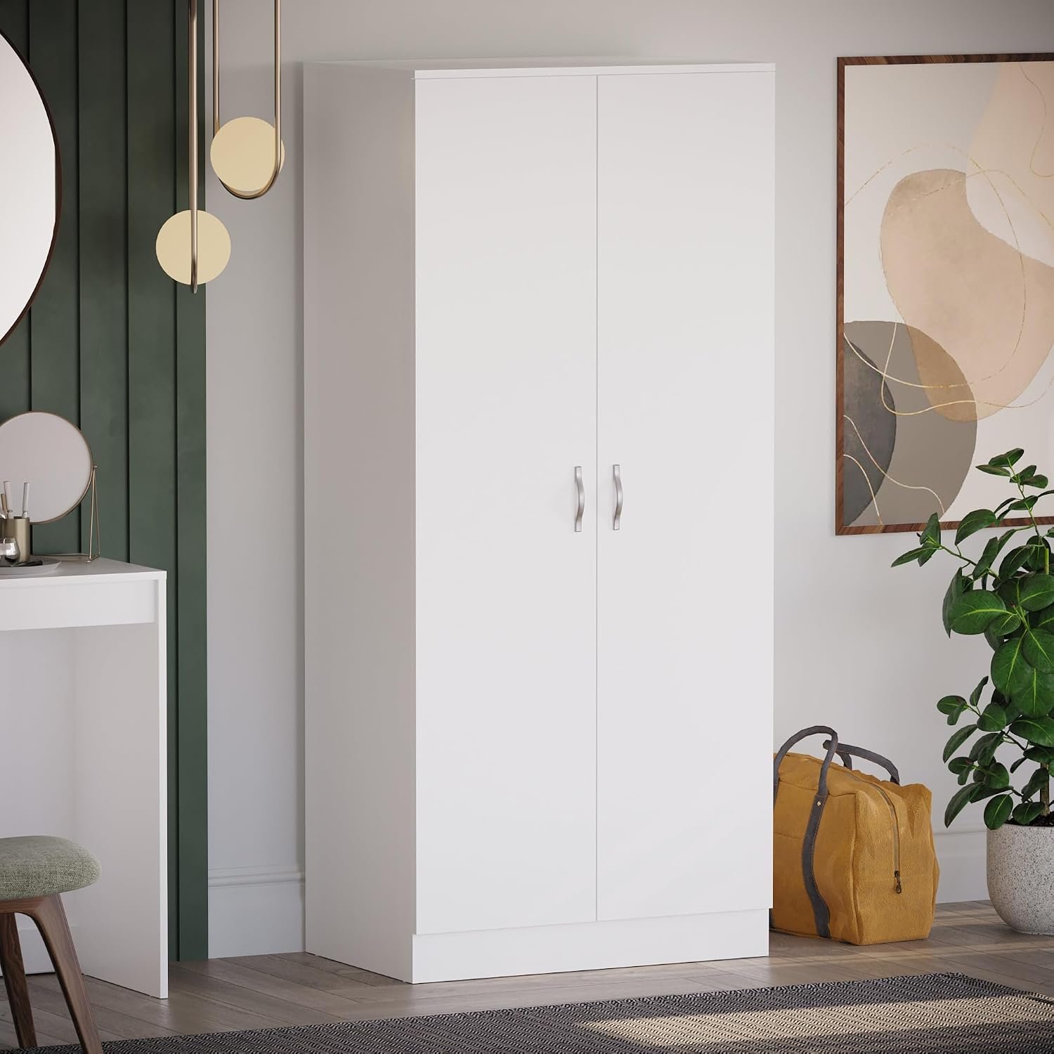 Vida Designs Riano 2 Door Wardrobe | White | Bedroom Furniture | 170H x 76W x 53D cm | with Shelf & Hanging Rail | Large Capacity Storage