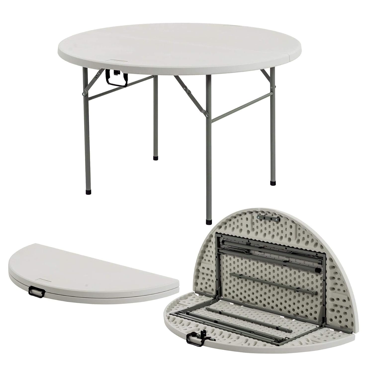Harbour Housewares Heavy Duty Folding Trestle Table - 4ft (120cm) - Round - Easy Store Office Desk Workstation Events Arts and Crafts Party Catering BBQ Garden