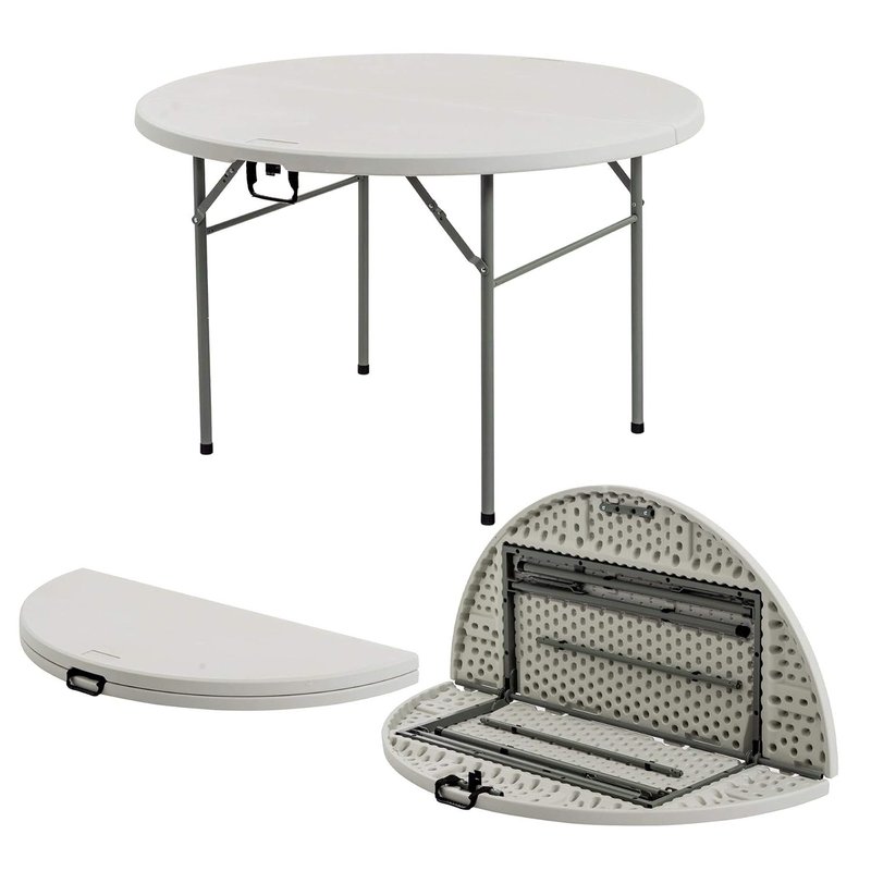 Harbour Housewares Heavy Duty Folding Trestle Table - 4ft (120cm) - Round - Easy Store Office Desk Workstation Events Arts and Crafts Party Catering BBQ Garden
