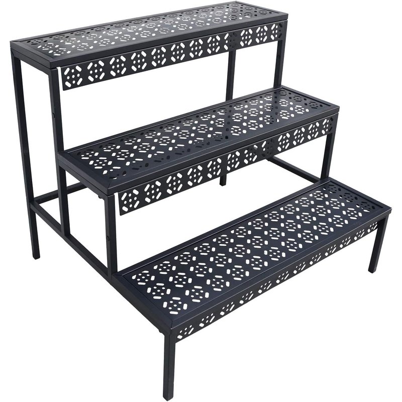 Plant Stand Indoor, 3 Tier Metal Plant Shelf, Outdoor Plant Rack, Heavy Duty Flower Rack, 3 Tier Corner Plant Shelf, Ladder Plant Holder for Living Room Balcony Garden Patio Corner, Rectangle, Black