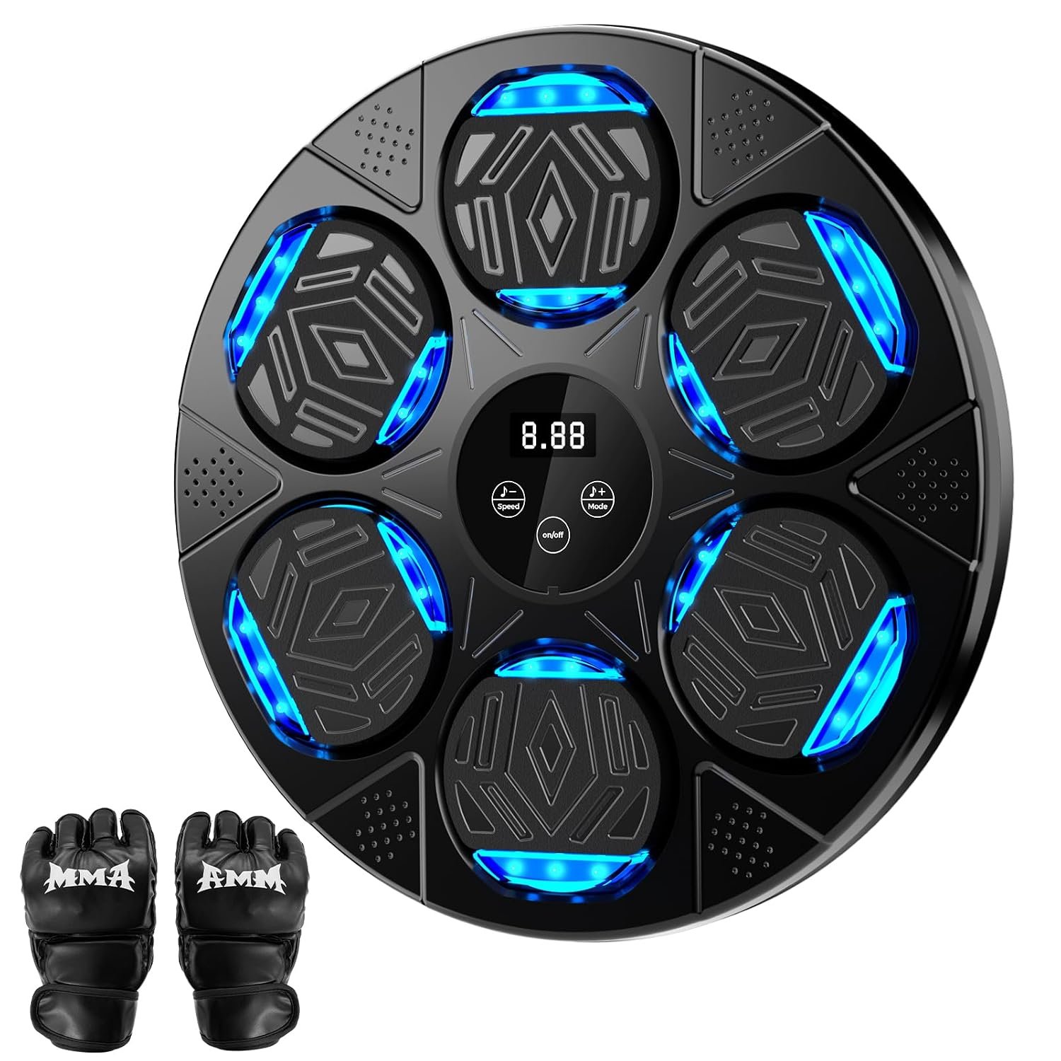 LOLBOX Music Boxing Machine with Gloves, Smart Wall Mounted Punch Trainer with Bluetooth LED Lights, Interactive Home Workout Equipment for Adults & Kids, Cardio Fitness & Stress Relief