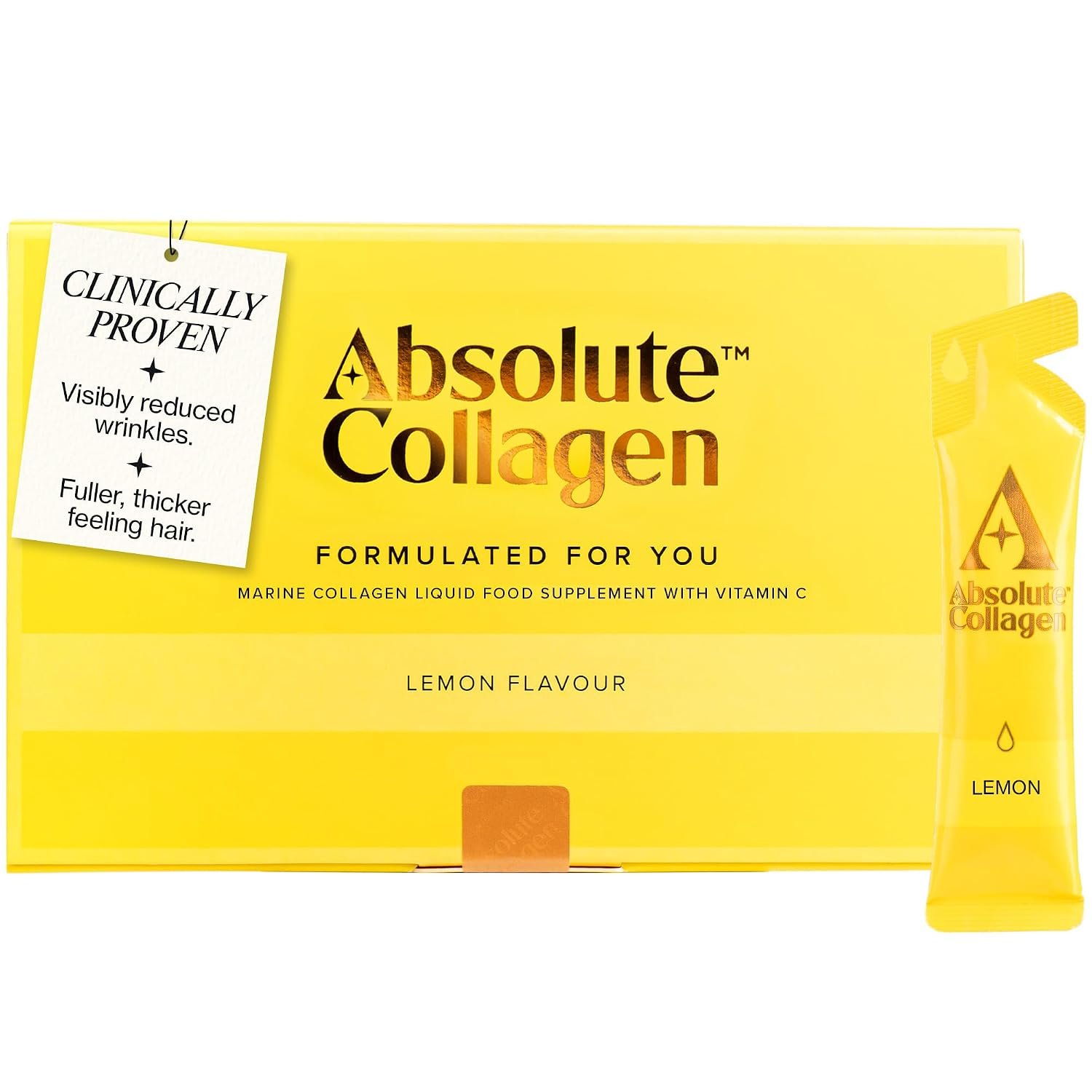 Absolute Collagen Marine Liquid Collagen Supplement for Women | New Lemon Flavour, Supports Hair, Nail & Skin Health, 8000mg of Hydrolysed Collagen per Sachet, Vitamin C | 14 Sachets