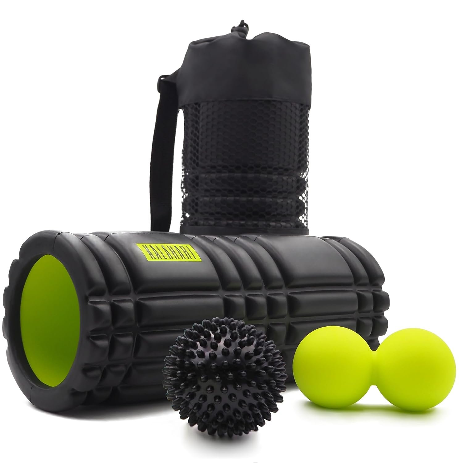 Kalahari Foam Roller Set, 3 in 1 + Exercise Ebook – Muscle Massage Roller, Peanut Ball, Spiky Ball for Trigger Point Therapy & Deep Tissue self-Massage, Sports Recovery – Roller for Back, Legs, arms