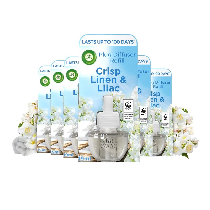 Air Wick |Crisp Linen & Lilac |Plug in Air Freshener Refill |19ml| Pack of 6