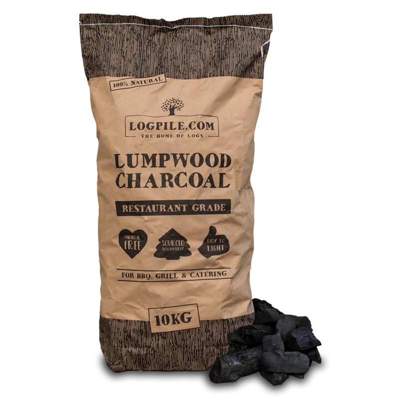 Logpile - Lumpwood Charcoal for BBQs (1x10kg) | Premium Restaurant Grade Smokeless Coal for Barbecues, Smoker & Pizza Oven | Big Chunks for Long-Burning Fuel, Perfect for Outdoor Cooking | 70L Bag
