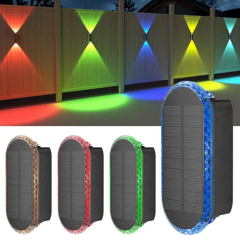 ELLASAY Solar Fence Lights Outdoor Wall: 4 Pack IP65 Waterproof LED Lights with 7 Colour Modes & Auto Cycle – Up & Down Glow for Garden/Fence/Patio Lighting