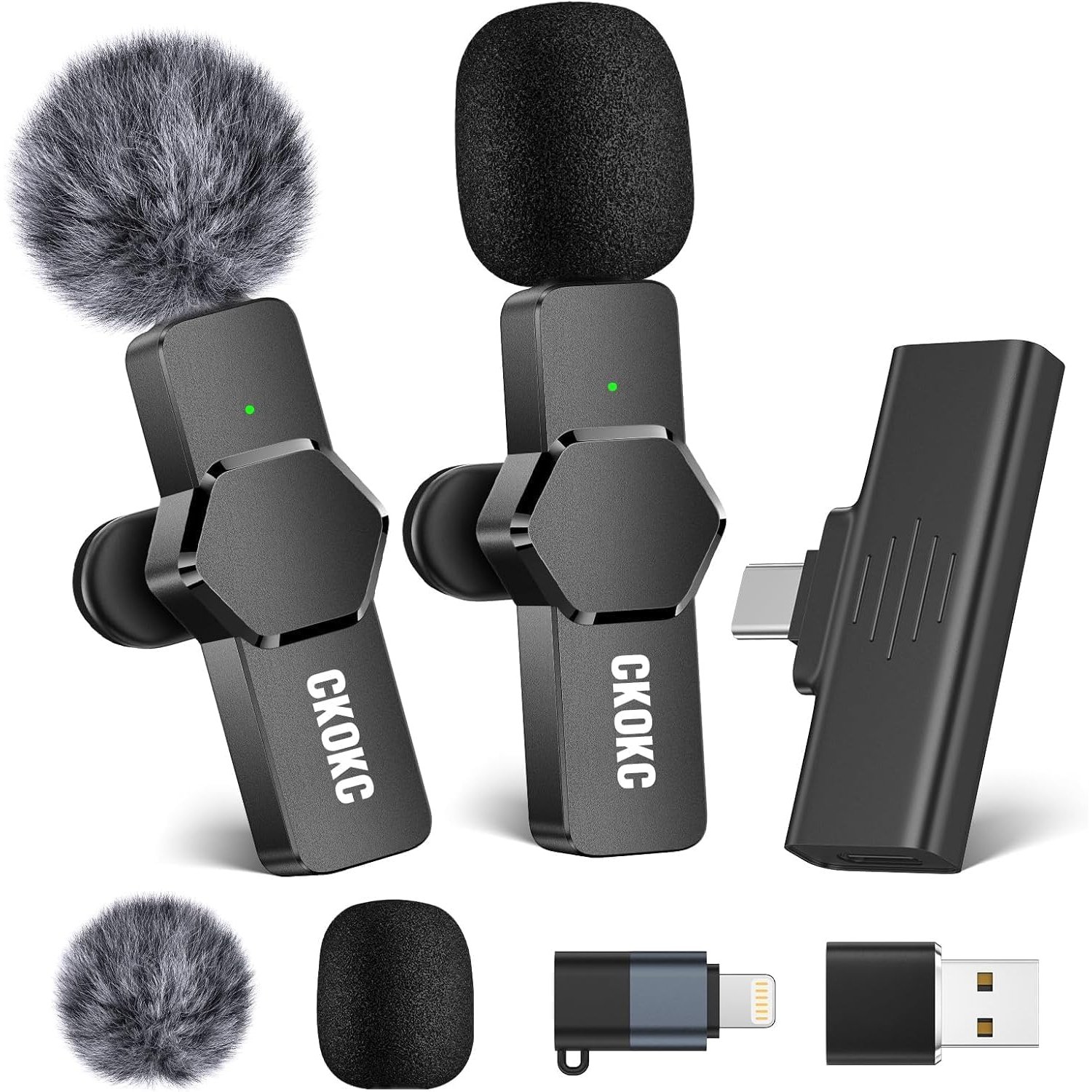 CKOKC Wireless Lavalier Microphone for iPhone - Android Computer, Mini Microphone with Windscreens & Pop Filters for Live Streaming, Video Recording, Interviews, YouTube, TikTok, Vlog