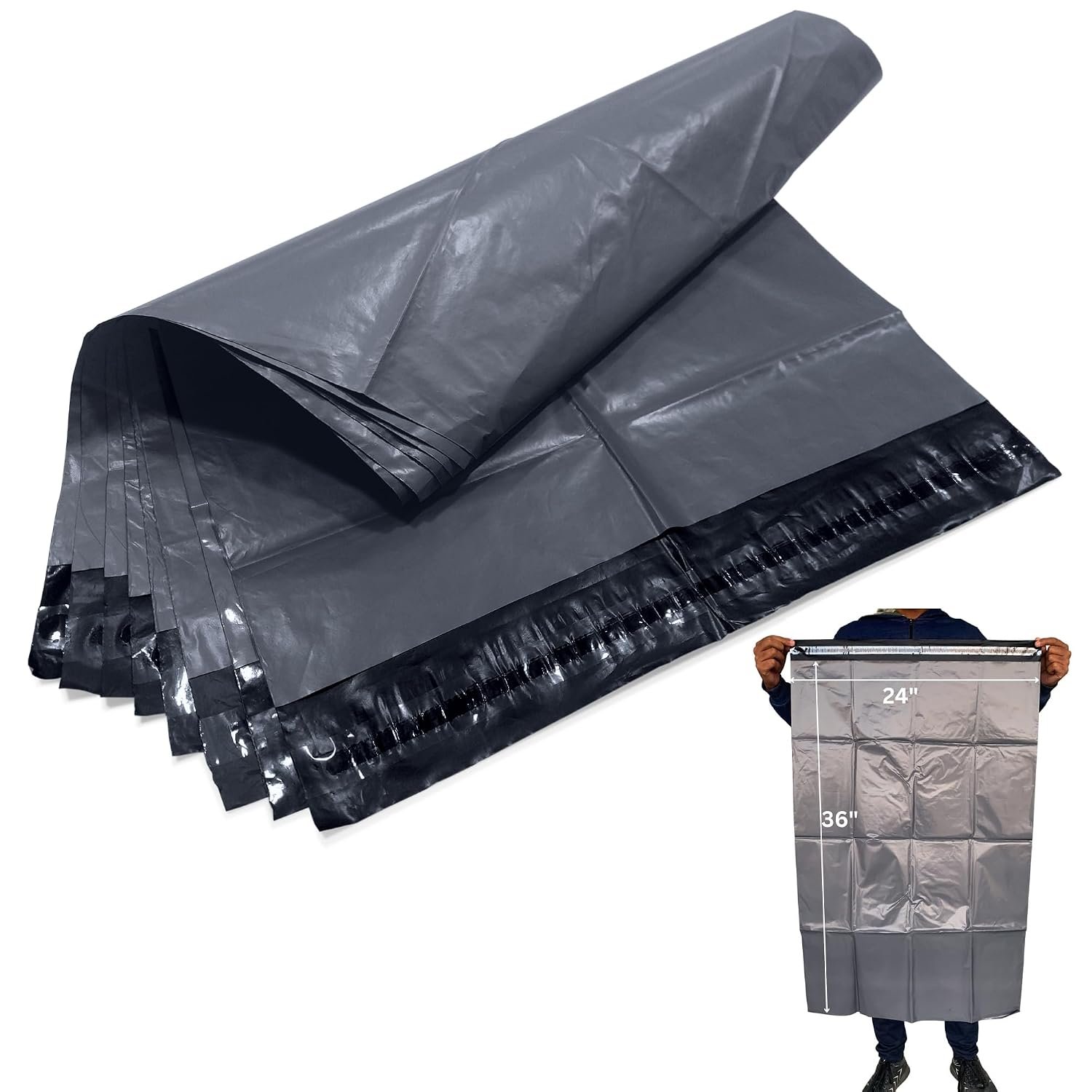 JeeJaan® 200 Extra Large Grey Postal Bags 24" x 36" - 610 x 914 mm Strong Durable Plastic Shipping Bags – Waterproof and Recyclable Mailing Bags for Postage Delivery Bags