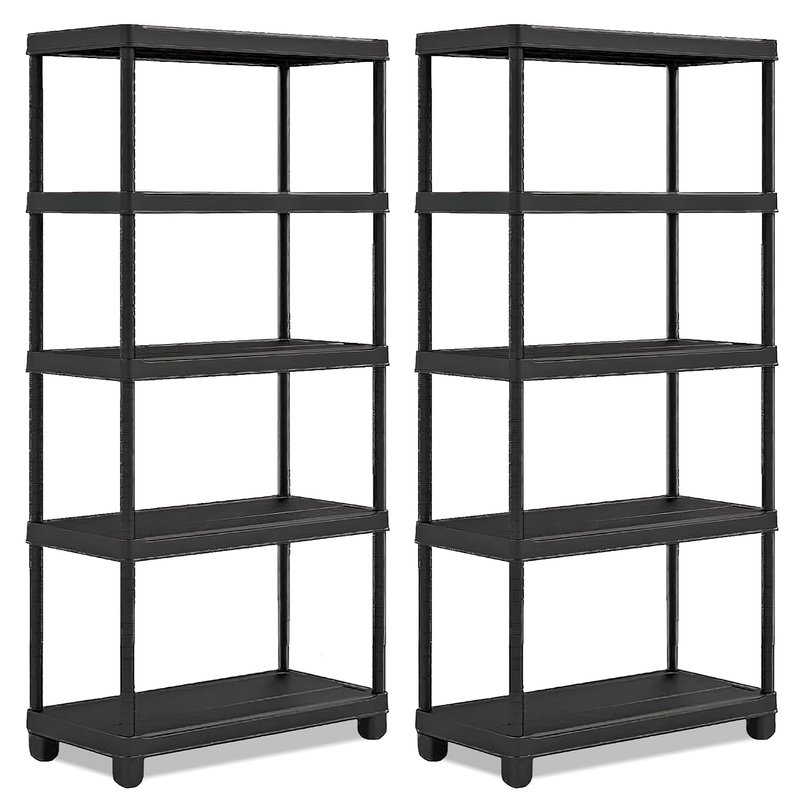 Vivo Technologies 2 x 5 Tier Heavy Duty Plastic Shelving Unit Storage Racking Shelves For Garage Warehouse Shed Kitchen (2 Pack)