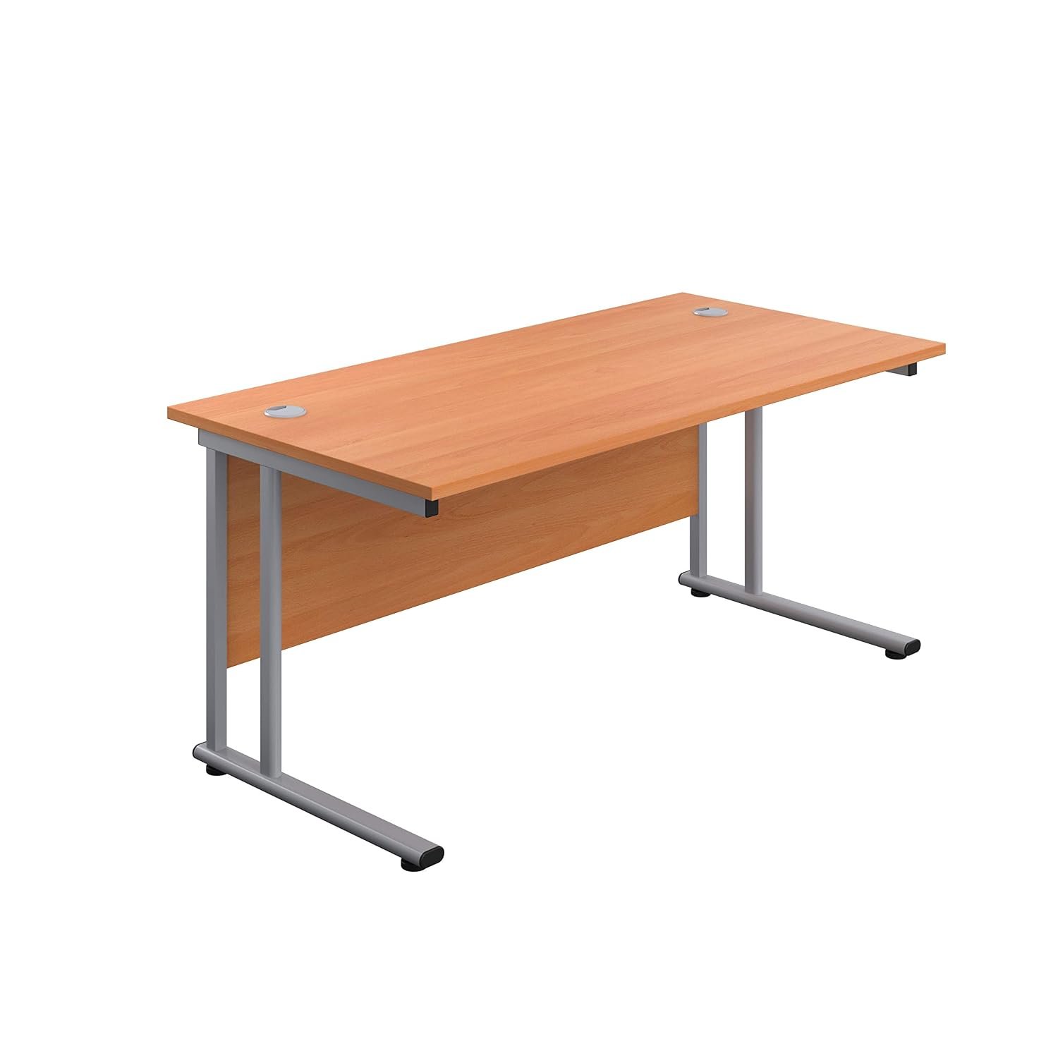 Office Hippo Heavy Duty Rectangular Cantilever Home or Office PC Desk, Table, Integrated Cable Ports, 5 Yr Wty, Silver Frame/Beech Top, 120cm x 80cm