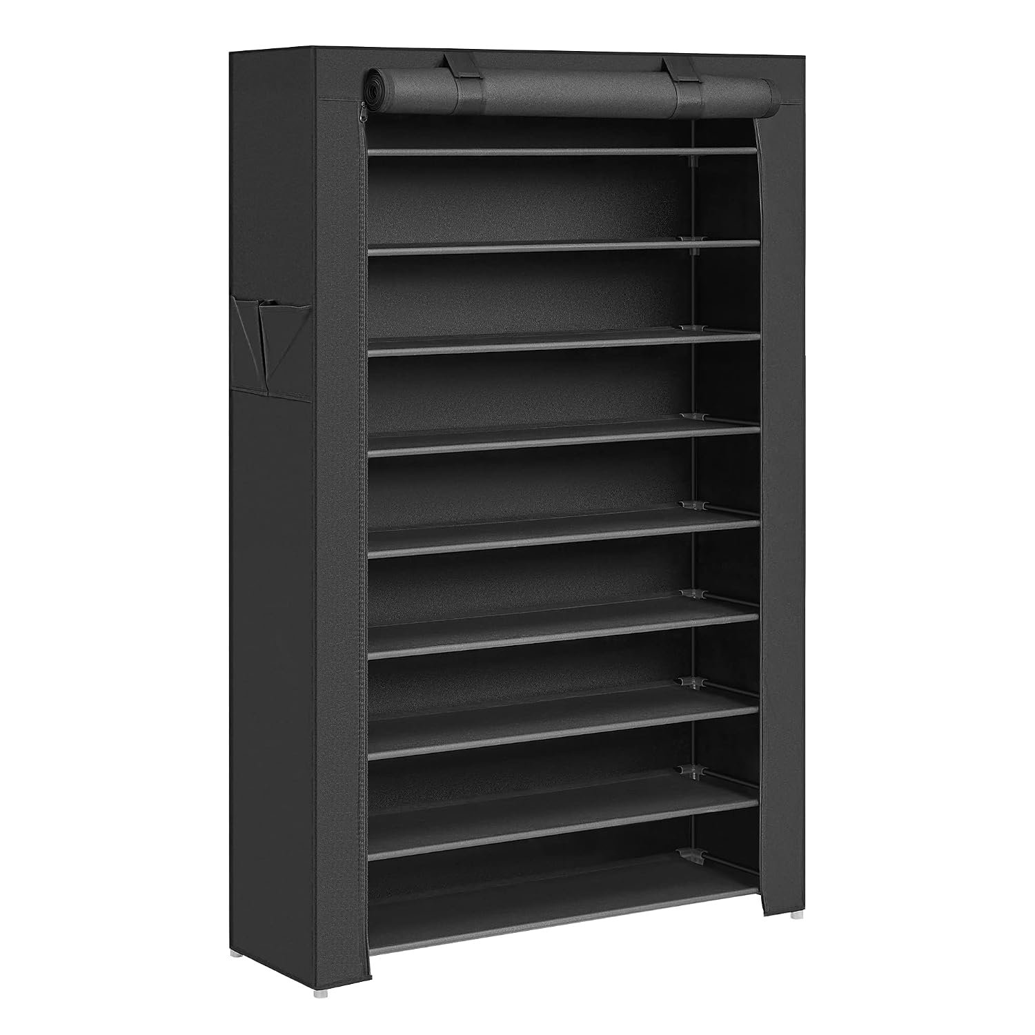 SONGMICS 10-Tier Shoes Rack with Dustproof Cover, 28 x 88 x 160 cm, Shoe Storage Cabinet, Shoe Organiser, Shoe Stand Holds 40-50 Pairs of Shoes, for Living Room, Hallway, Black RXJ36H
