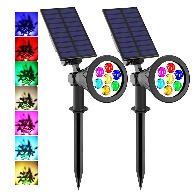 T-SUNUS Solar Garden Spotlight Outdoor 7 LED Color Change Spot Light 180° Adjustable, Auto-on/Off Security Light, Security Garden Landscape Lamps for Pathway Yard, Patio, Tree, Deck, Wall(2 Pack)