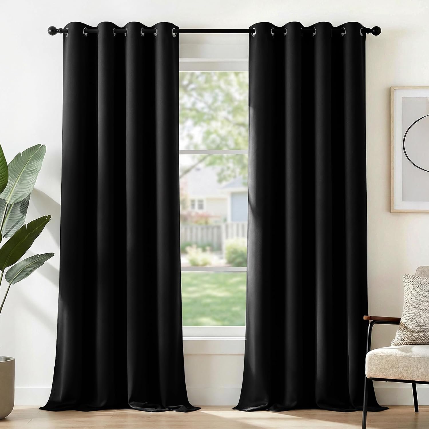 Deconovo Blackout Curtains Super Soft Bedroom Curtains Thermal Insulated Energy Saving Curtains for Kids Black 46x84 Inch 2 Panels