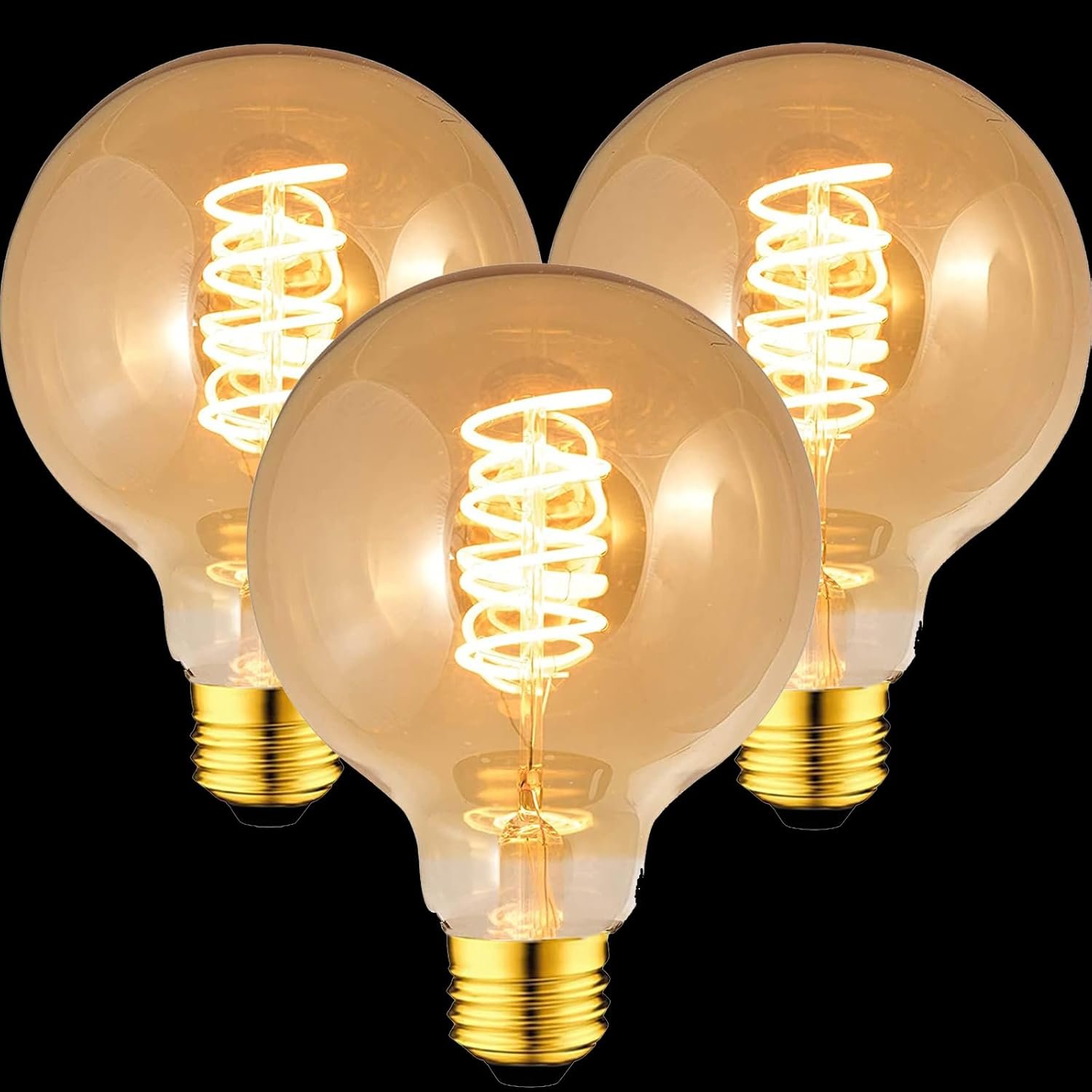 FASUTY Vintage Edison Light Bulb Dimmable G80 Spiral Flexible LED Filament Bulbs,CRI>95 Decorative Bulbs Amber Glass Warm White 2200K,No Flicker Retro E27 Screw Bulb 4W 40W Equivalent -3 Pack
