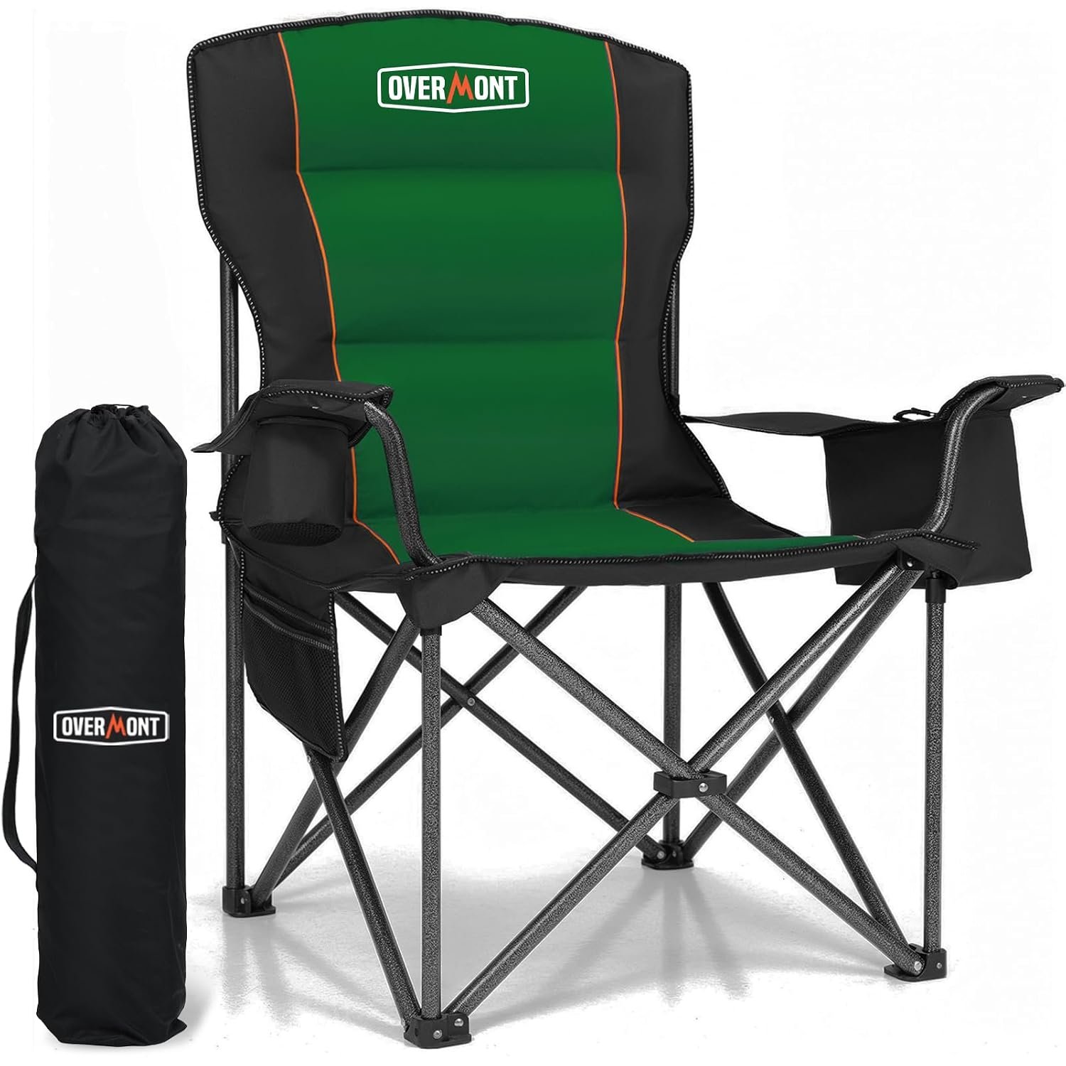 OVERMONT Oversized Camping Chair for Adults with Cooler Bag & Side Pocket,-Heavy Duty Folding Chair Support 227kg for Heavy People, Comfy for Garden Festivals Beach Outdoor Fishing– Foldable & Durable