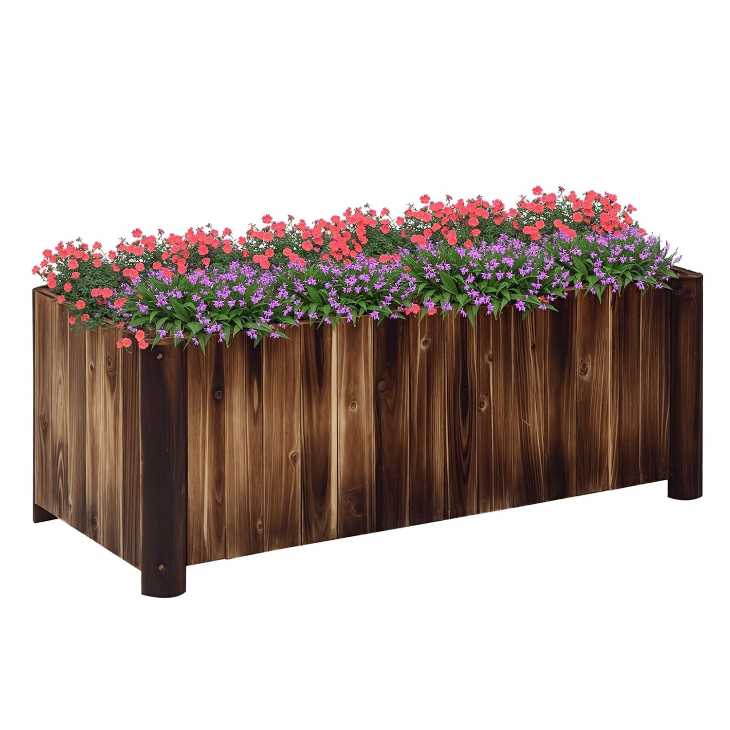 Outsunny Wooden Raised Garden Bed, 120 x 50 x 45cm Elevated Planter Box, Outdoor Flower Bed with Drainage Gaps, Easy Assembly, Carbonised