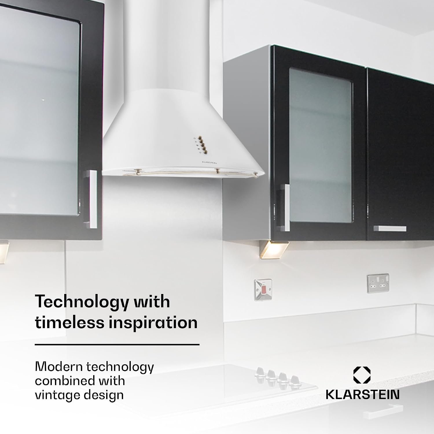 Klarstein Lumio Primo – retro extractor hood, extractor hood, exhaust 60 cm wide, 430 m³/h max. exhaust air flow, three power settings, 75 cm rail, stainless steel housing, white