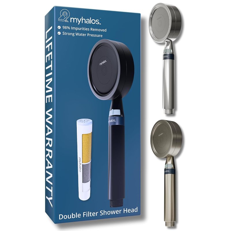 MyHalos® Shower Filter for Hard Water UK - High Pressure Filter Shower Head Set (no Hose) to Reduce Chlorine, Water Softener - Easy to Install Power Filtered Showerhead (Black)