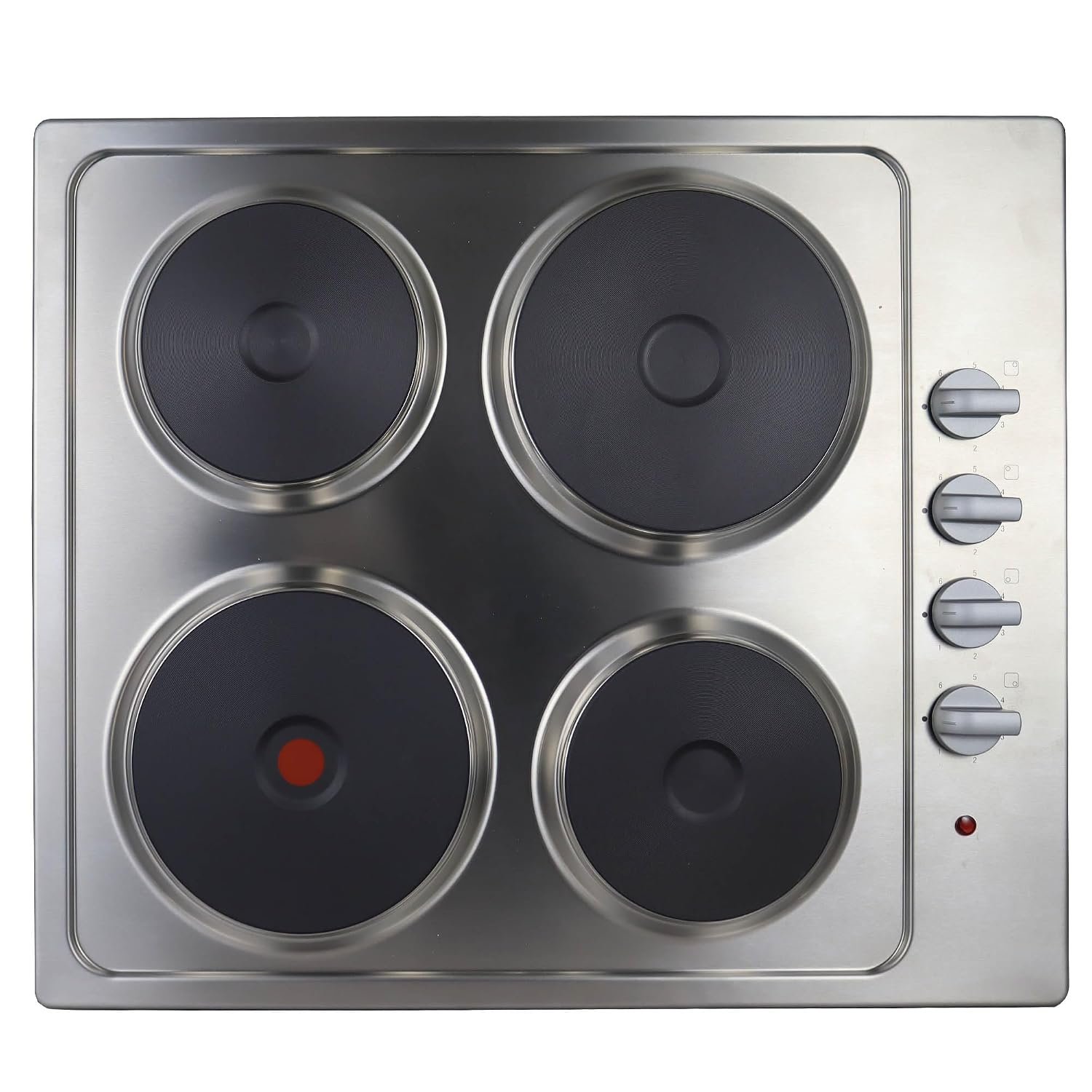 Statesman 4 Plate Electric Hob Cooktop, Small & Large Hotplates, 5500 W Combined Power, Side Dial Control, 60cm, Easy Clean, Sealed Hotplates, Corded Electric (Stainless Steel)