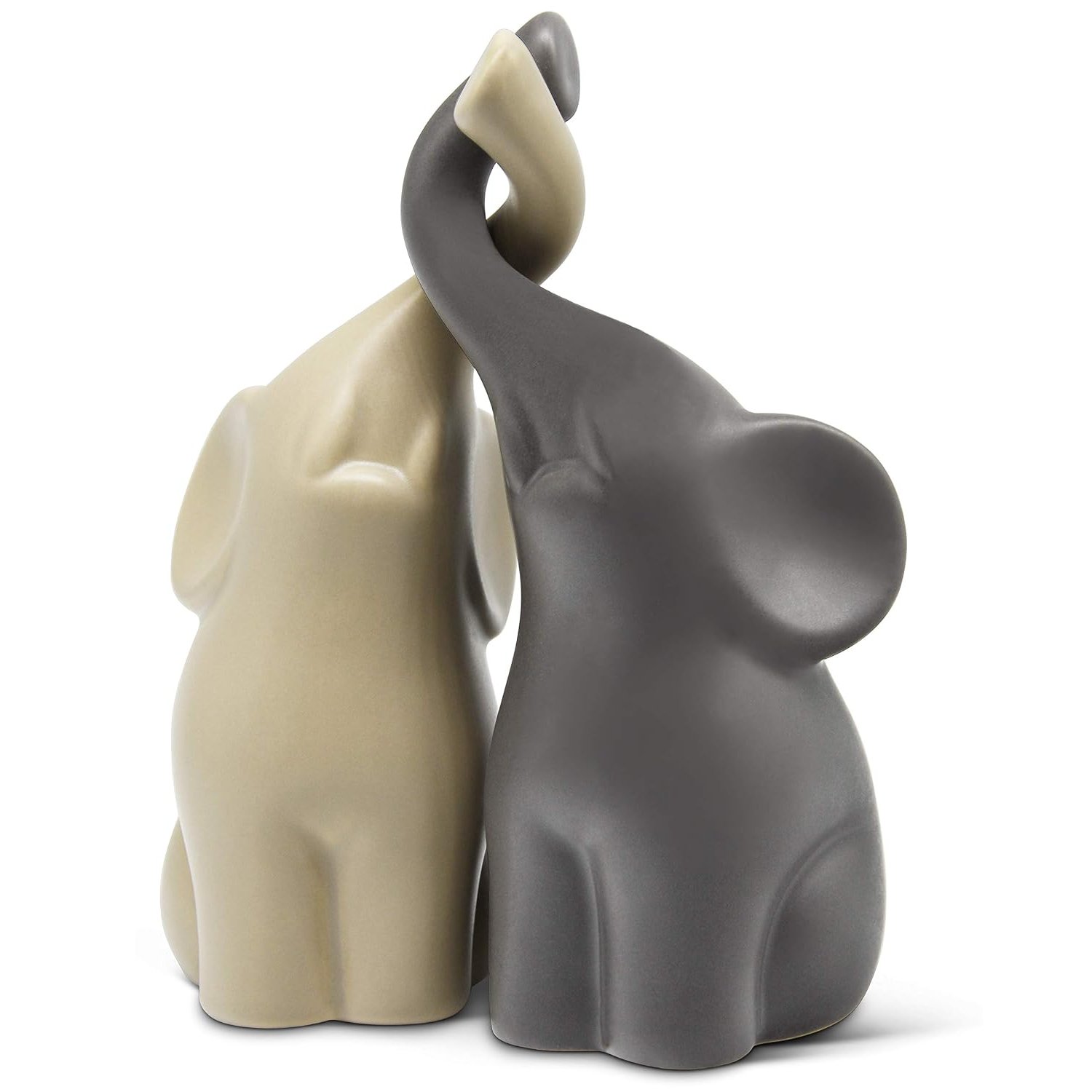 Loving pair of elephants in beige & grey - modern ceramic sculpture as a set - decoration figure 16cm high - elephant well suited as a gift