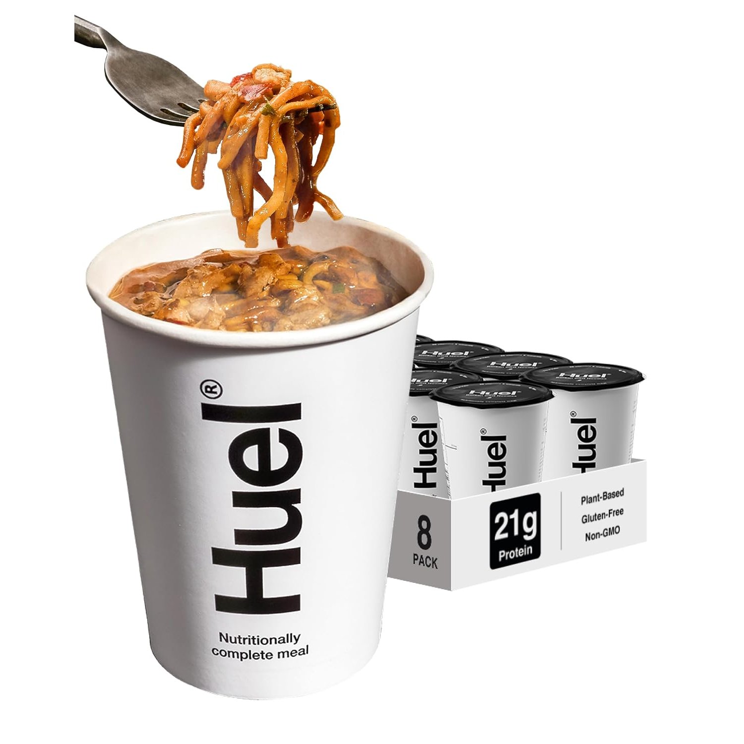 Huel Hot & Savoury Cups, Korean BBQ Noodles (8 x Pots), High-Protein Vegan Ration Packs, Protein Noodles with 26 Vitamins & Minerals, Healthy Ready Meals