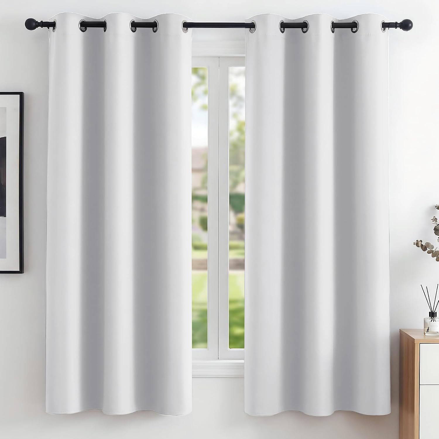 Deconovo White Curtains Thermal Insulated Room Darkening Eyelet Curtains for Girls Bedroom Silver Grey 42 x 63 Inch 2 Panels