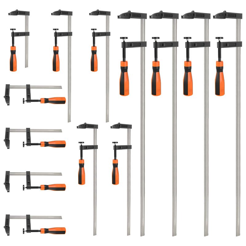 VonHaus 13pcs Wood Clamps Quick Grip - Heavy Duty F Clamps for Woodwork with Soft Grip - Quick Slide Woodworking Clamps, 4 (300mm, 50mm & 600mm, 80mm) and 5 (150mm & 50mm)