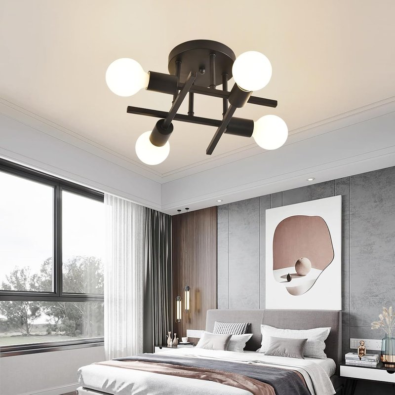 ZYDTRIP Ceiling Light, 4 Lights Chandelier Ceiling Light for Living Room,Bedroom,Kitchen Black and Gold