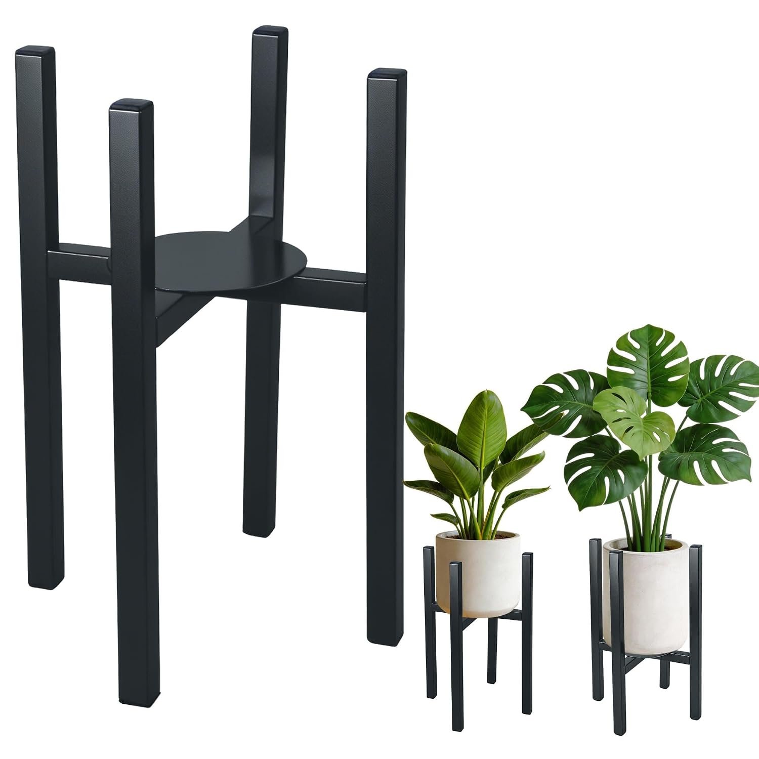 CAWABOCY Plant Stand Indoor with Trays Fit for Different Sized Pots, Adjustable Metal Mid-Century Flower Pot Stand Indoor Corner, Heavy Duty 160 LB Load, Gifts for Garden Home Decor(Black