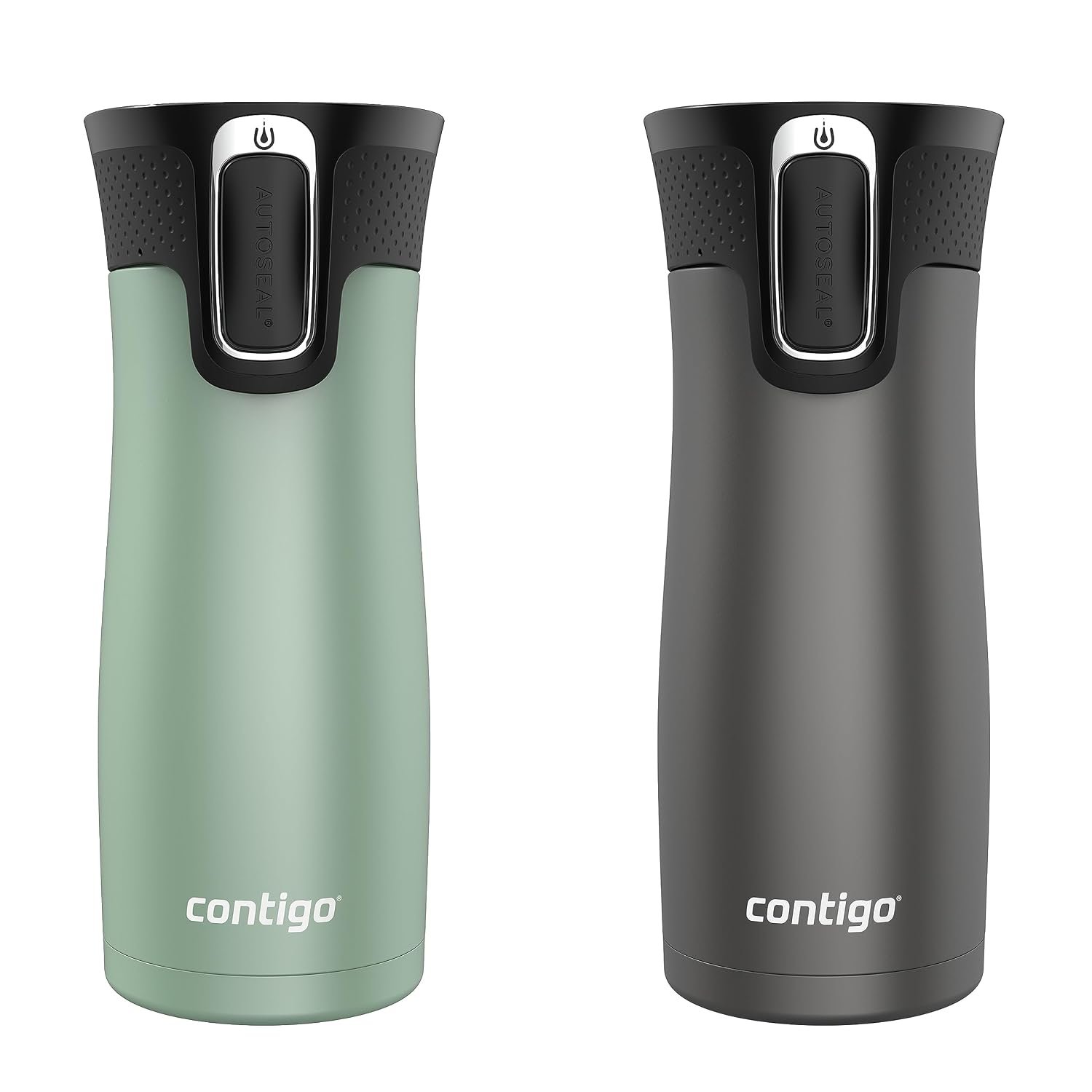 Contigo West Loop 2.0 Leak-Proof Spill-Proof Insulated Stainless Steel Travel Mug, 16oz., 2 Pack, Agave Metallic & Sake Metallic