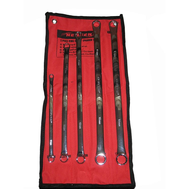Neilsen CT1119 5pc Extra Long Ring Spanner Set 8 10 12 13 14 15 16 17 18 19mm Chrome Vanadium | Ideal for Easy Access to Confined Areas