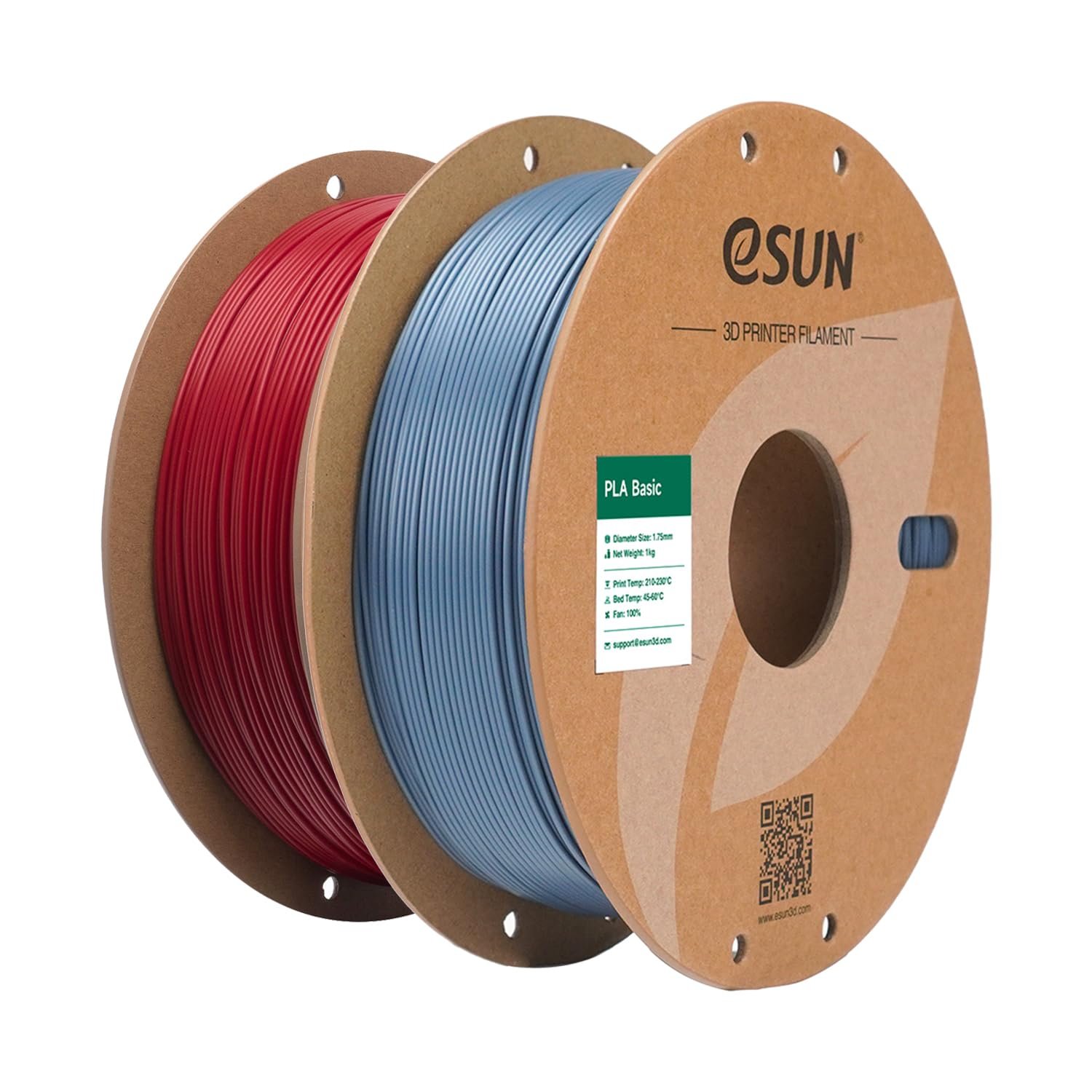 eSUN PLA Filament 1.75mm, PLA Basic 3D Printing Filament Dimensional Accuracy +/- 0.05mm, 1KG per Spool, 2 Spools for 3D Printers,Fire Engine Red+Grey