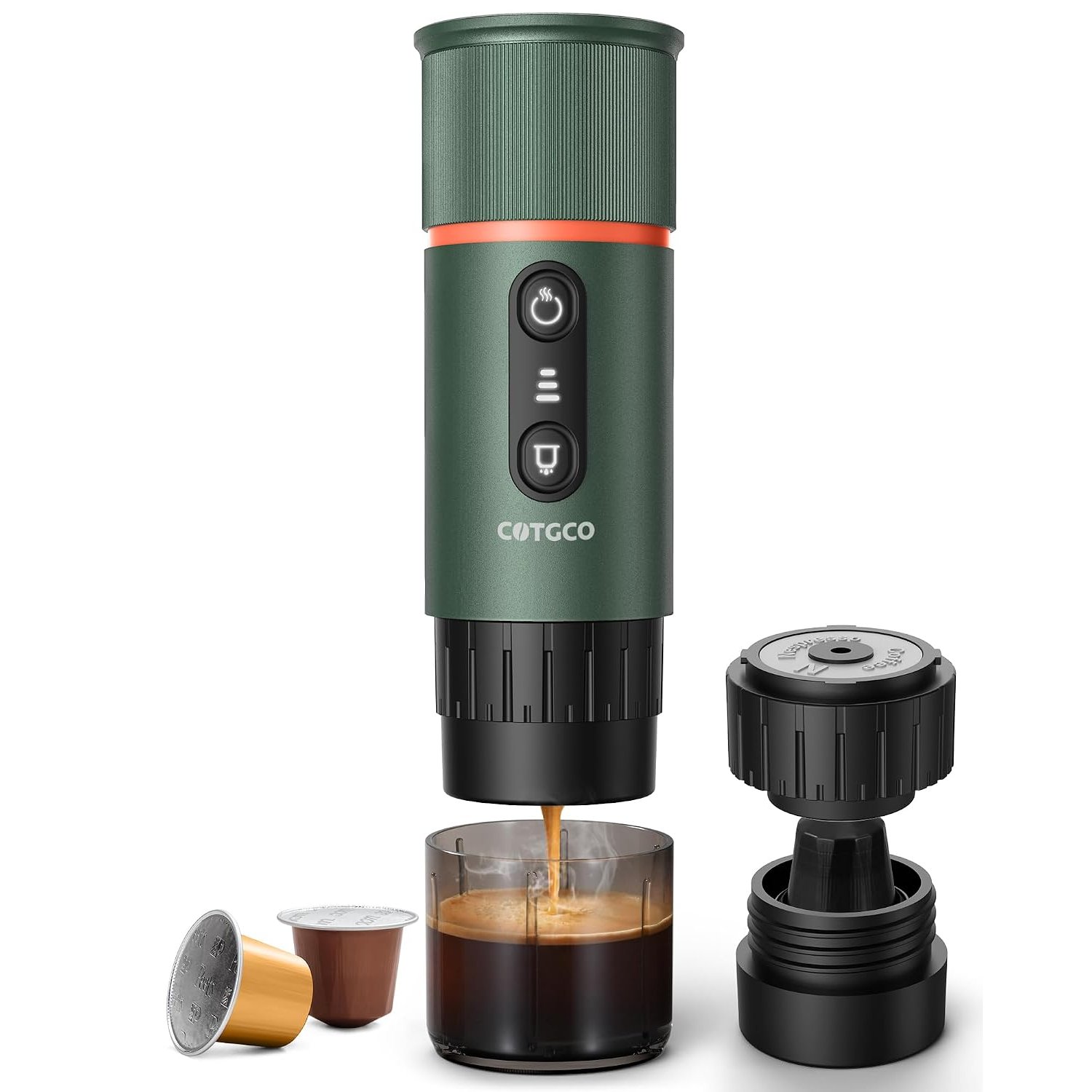 COTGCO Portable Espresso Machine Travel: 12v Electric Mini Coffee Maker with Battery - 8 Cups Expresso for One Charge - Compatible for NS Capsule - for Car Hiking Camping