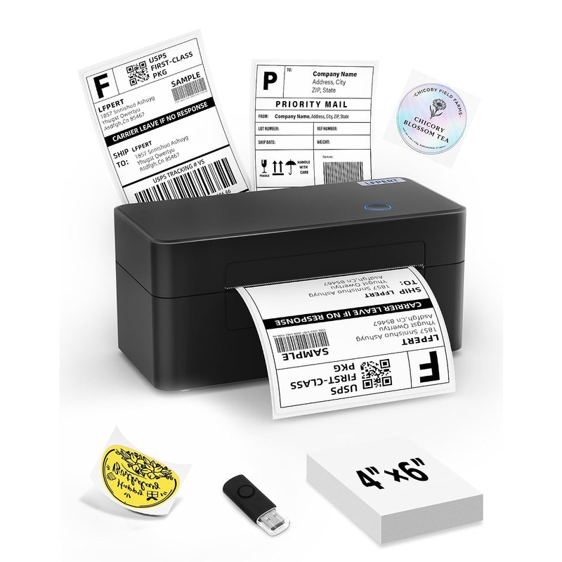 LFPERT DB402 Thermal Label Printer 4x6, USB Shipping Label Printer for Amazon, Shopify, Royal Mail, DPD, EVRI - Thermal Printer Compatible with Windows Mac Linux Chromebook, Black