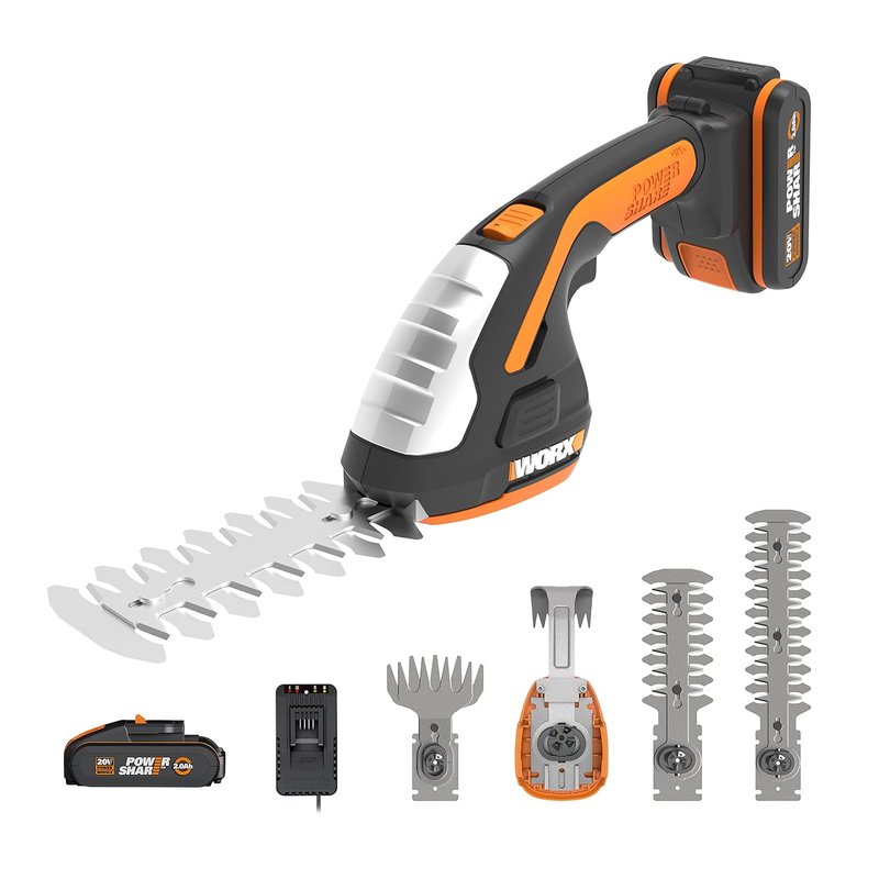 Worx WG801E.5 20V Cordless Bush Shears, Hedge Trimmer, Lawn Shears and Weeder with Battery and Charger
