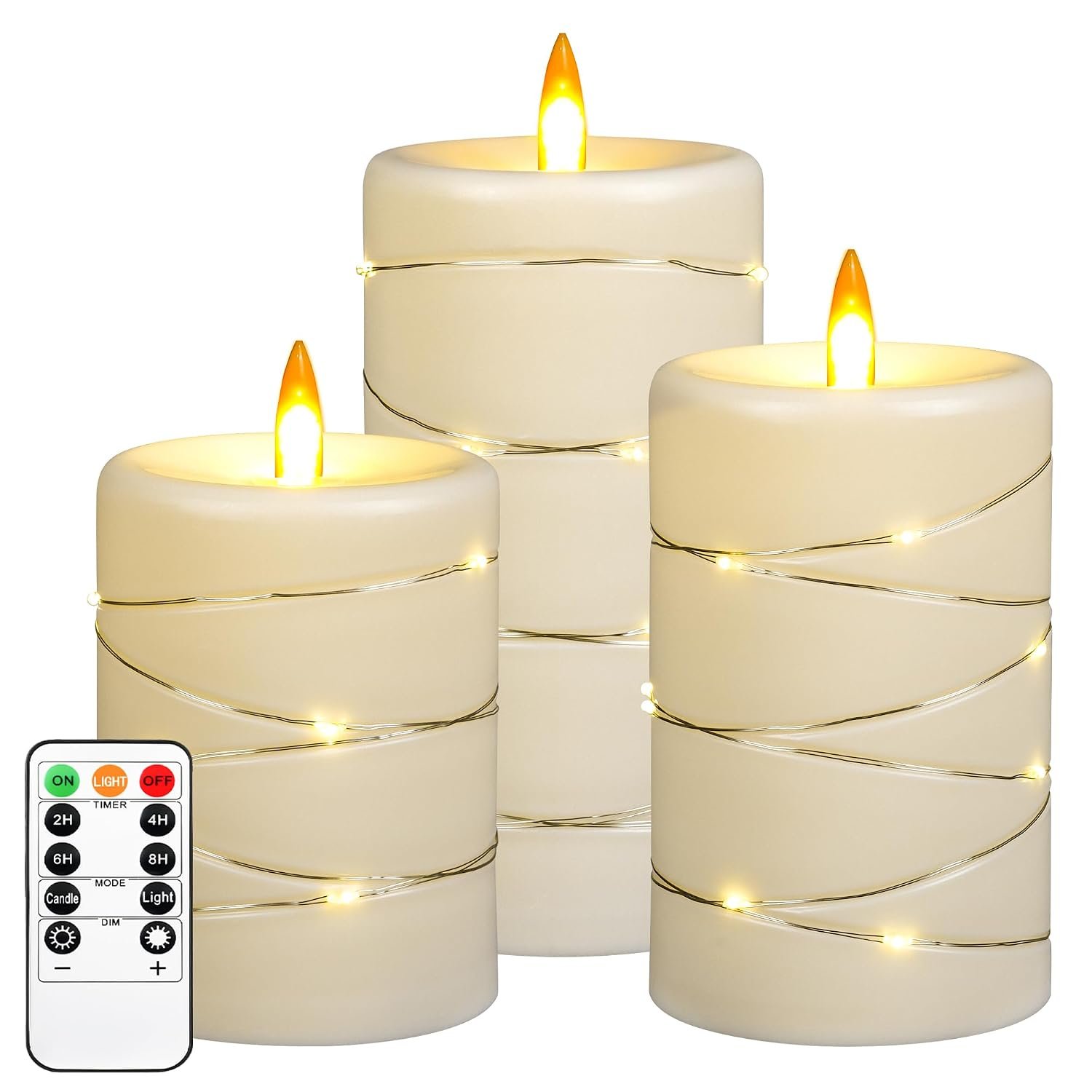 Da by LED Candle Light, 3 Dynamic Flame Candles, a Battery Candle Light, More Realistic Simulation of The Effect of Flames, with Timer Remote Control.