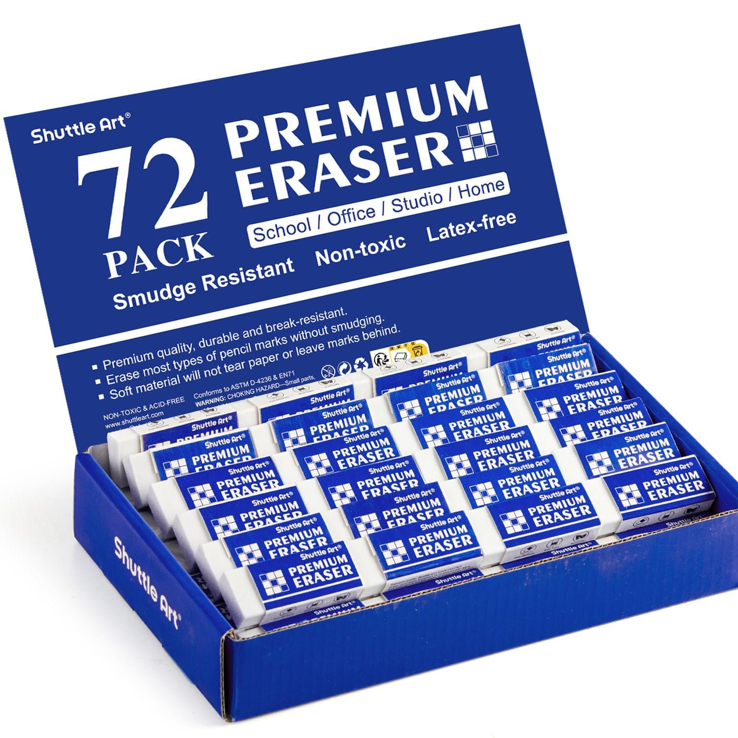 Shuttle Art 72 Pack Erasers, Rubber Erasers Bulk Latex-Free Soft Erasers Multipack Set for Kids, Adults, Teachers as School, Office and Classroom Supplies