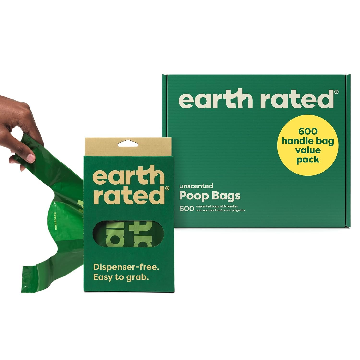 Earth Rated Dog Poo Bags with Handles Value Pack, Easy Tie and Guaranteed Leakproof, Unscented, 600 Handle Bags
