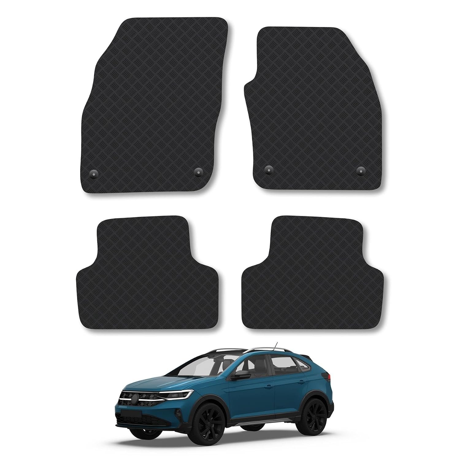 VW Taigo (2022+) Rubber Car Mats Accessories Tailored Fit Compatible Accessory Waterproof Protection Non-Slip Floor Mats Full Coverage Durable Front Rear Set Coverage with Clips